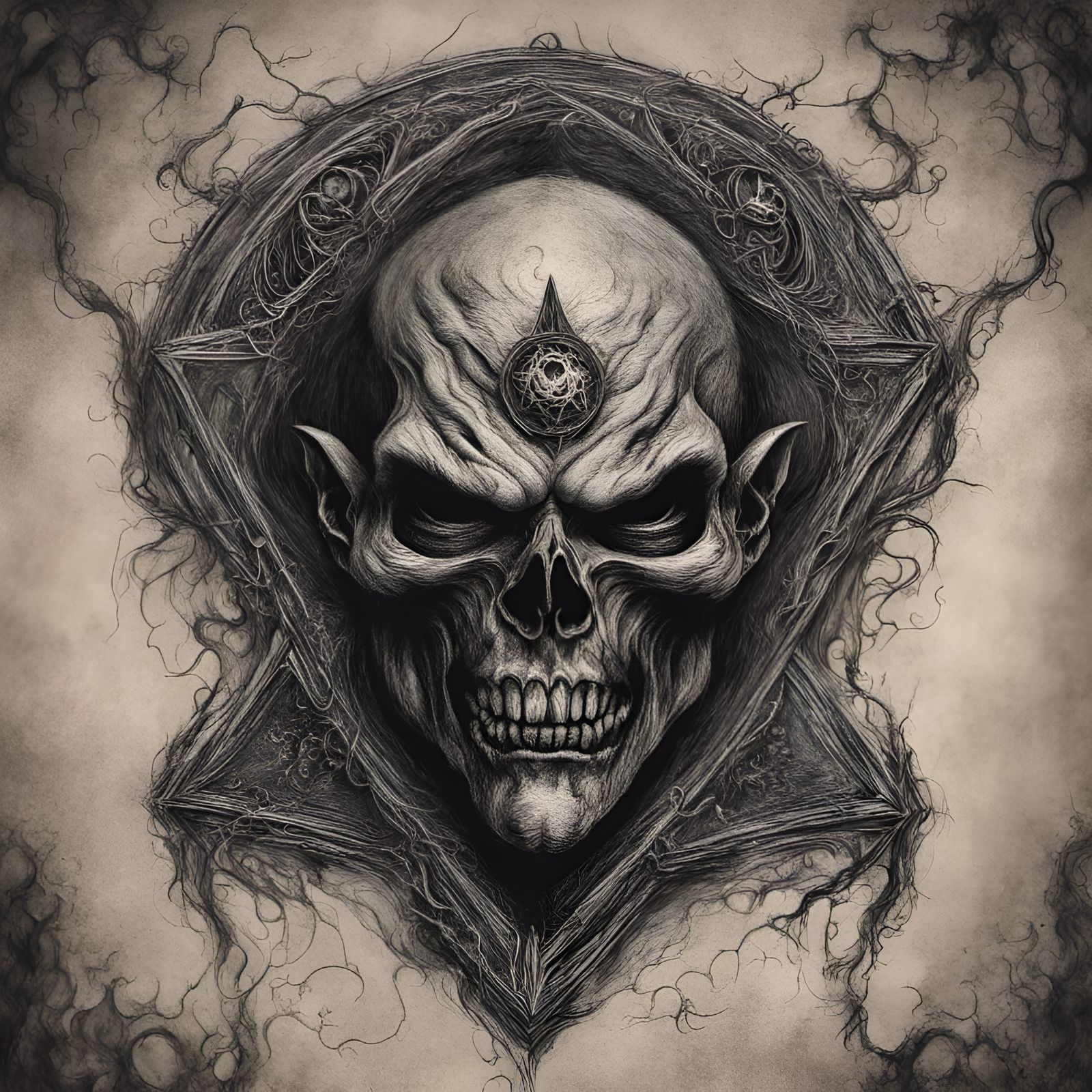 Evil Demon Face Emerges from Necronomicon