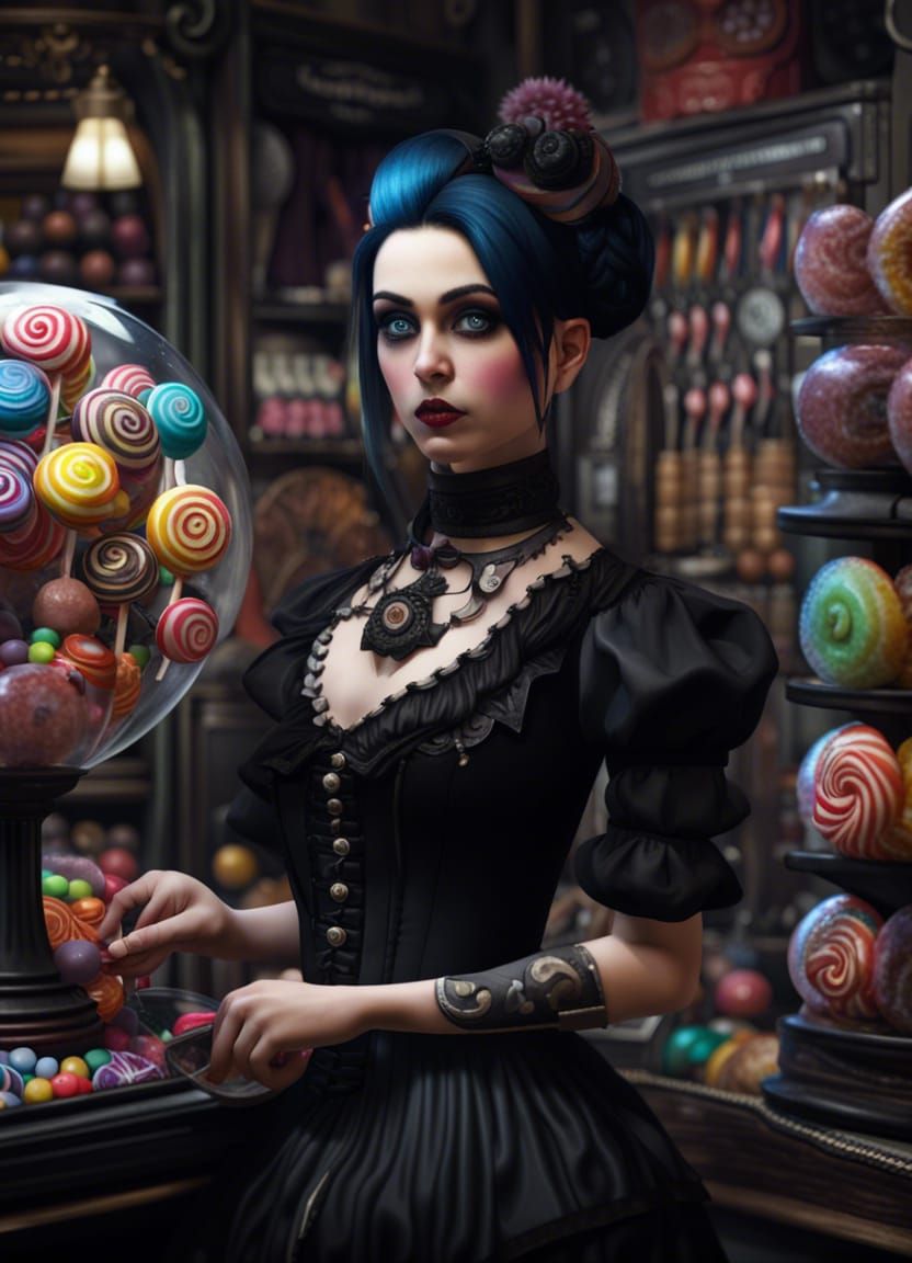 Goth Candy Store Owner Portrait in Steampunk Style