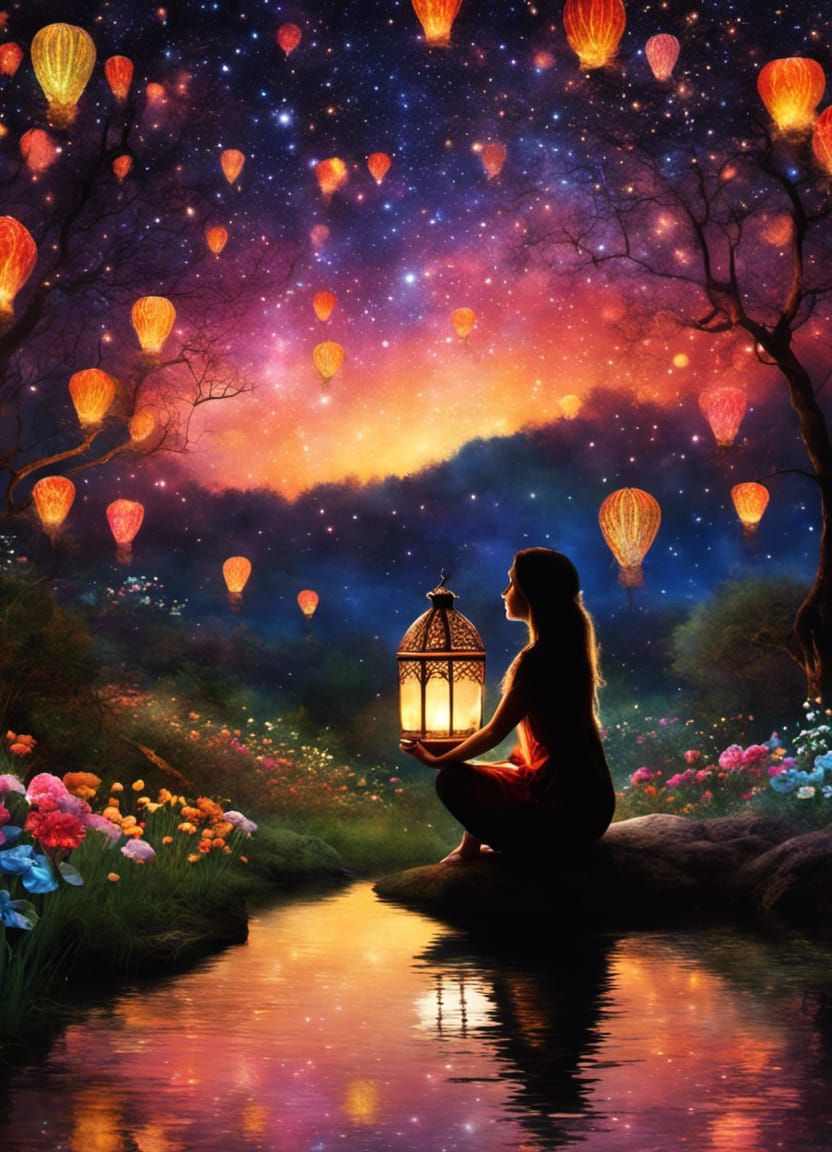 Diwali Sky Lanterns Over Oasis: Jansson-Inspired Art