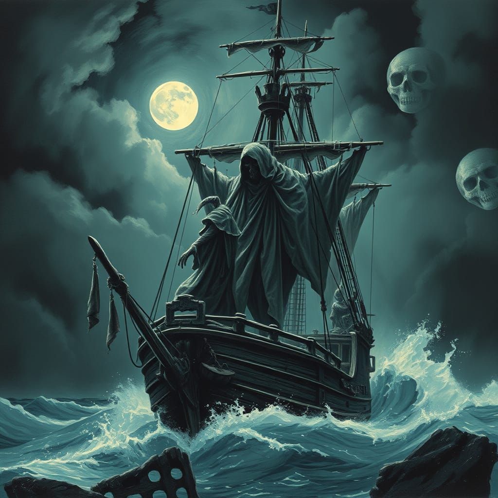 Ethereal Pirate Spirit Sails the Haunted Sea