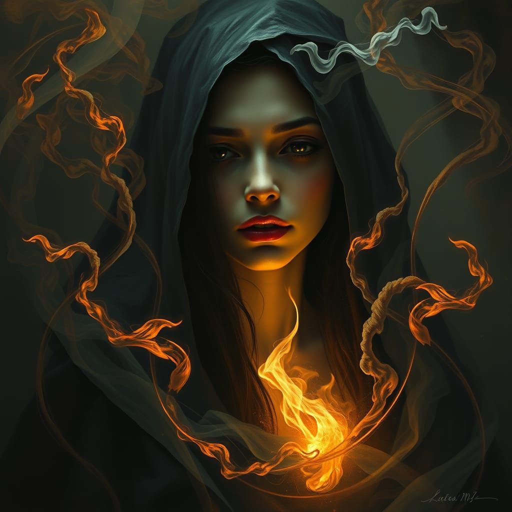 A Woman Lost in a Vortex of Flame and Smoke