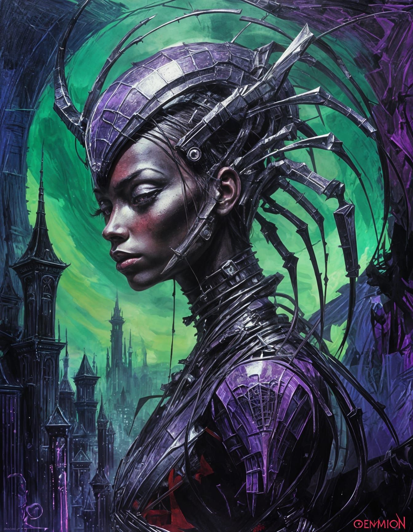 Spider Queen: Gothic City Decimator, Oil Painting