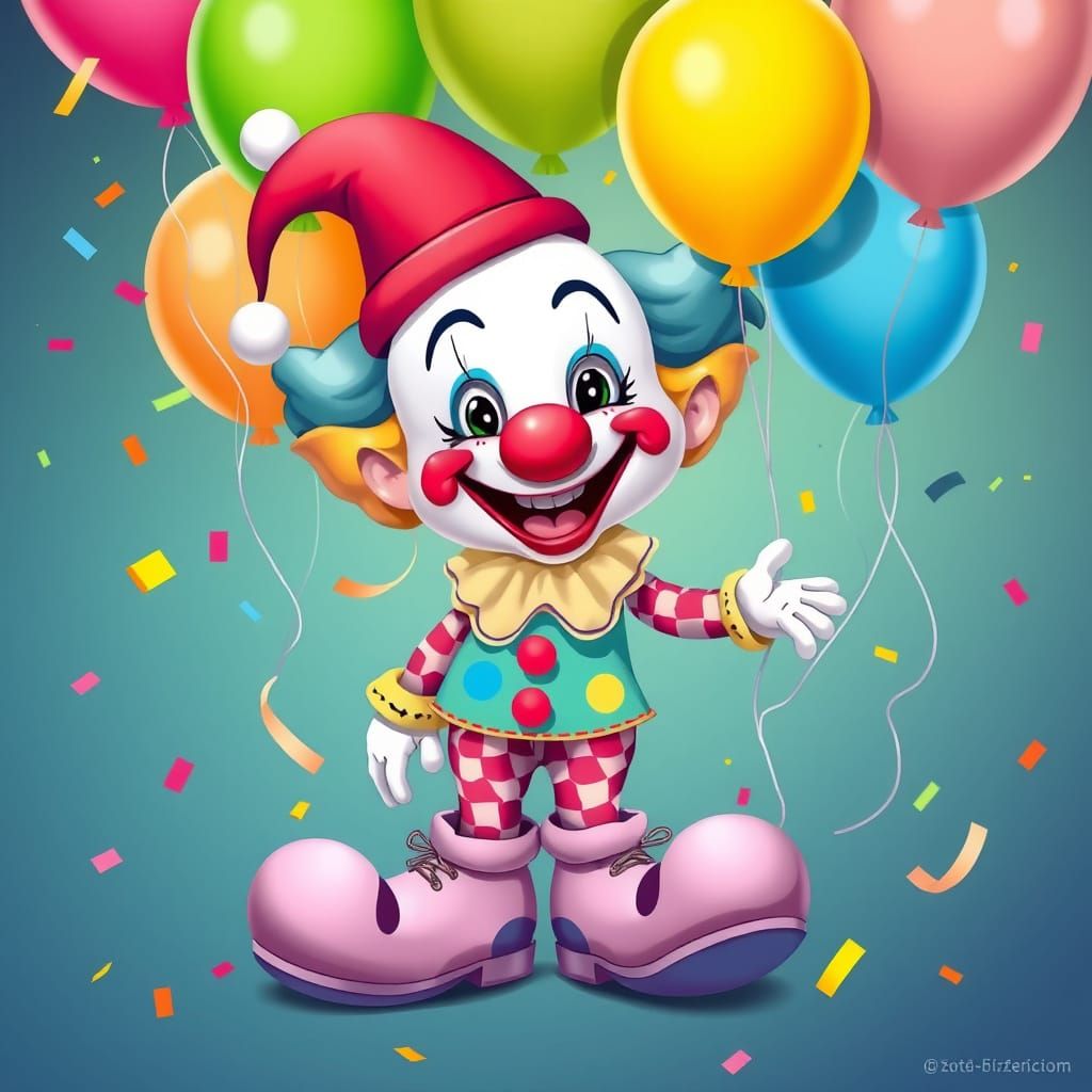 Happy Clown in Kawaii Art Style
