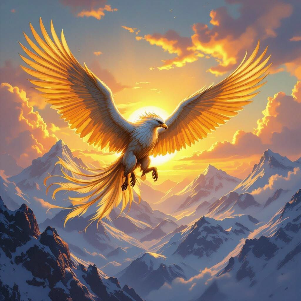 Griffin Soaring Through Sunlit Sky in Fantasy Art Style