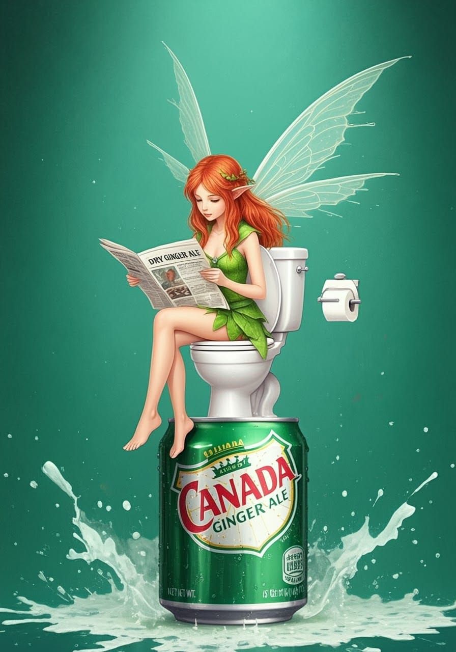 Fairy on Toilet Reading Newspaper in 3D Anime Style