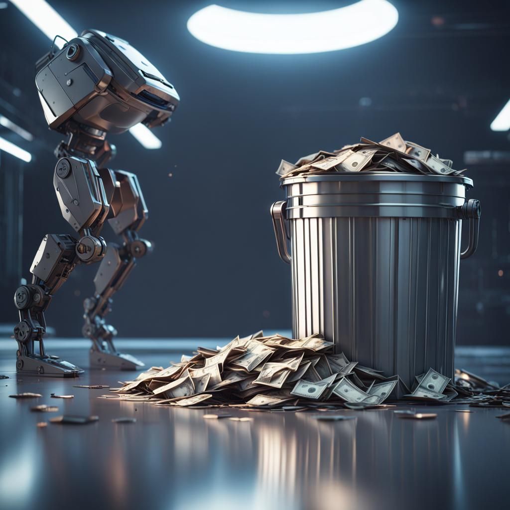 Futuristic Character Finds Money in Trash