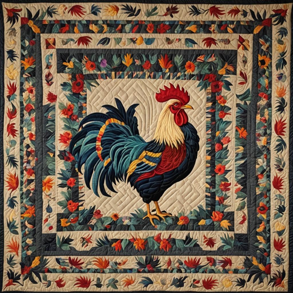 Colorful Rooster Amish Quilt Art