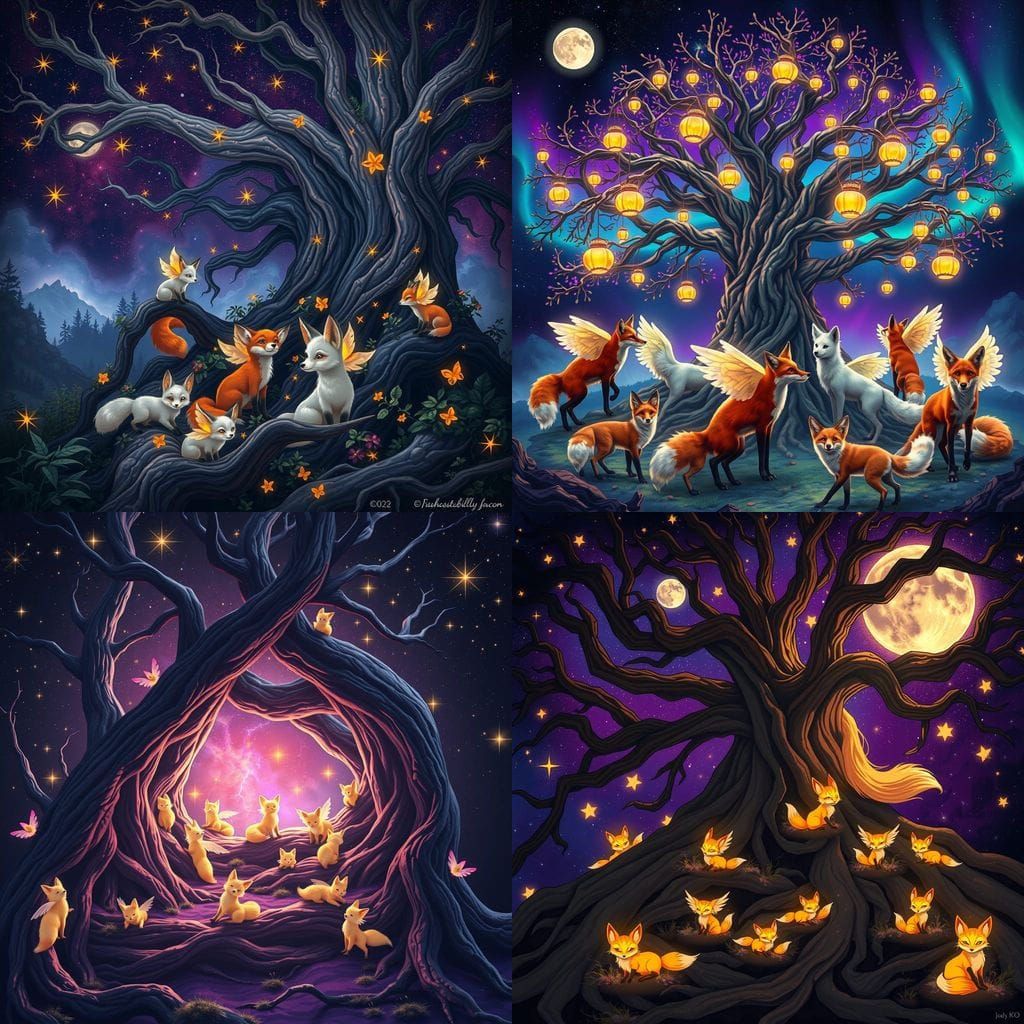 Mystic Foxes of Yggdrasil: Celestial Guardians of the Cosmos