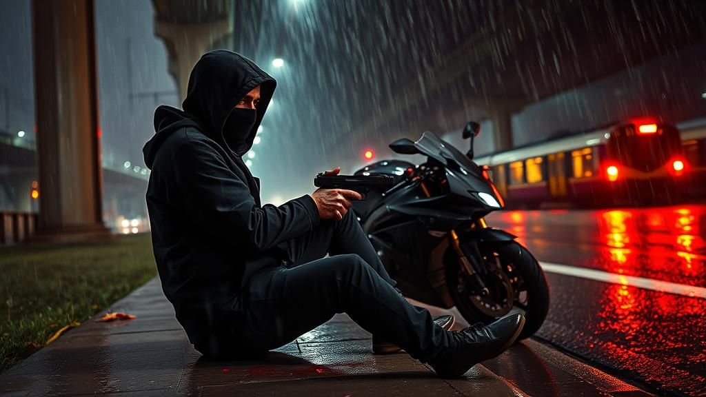 Injured Man in Suit: Cinematic Gritty Scene