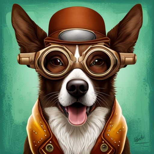 Steampunk Dog with Goggles: Hyperrealistic Concept Art
