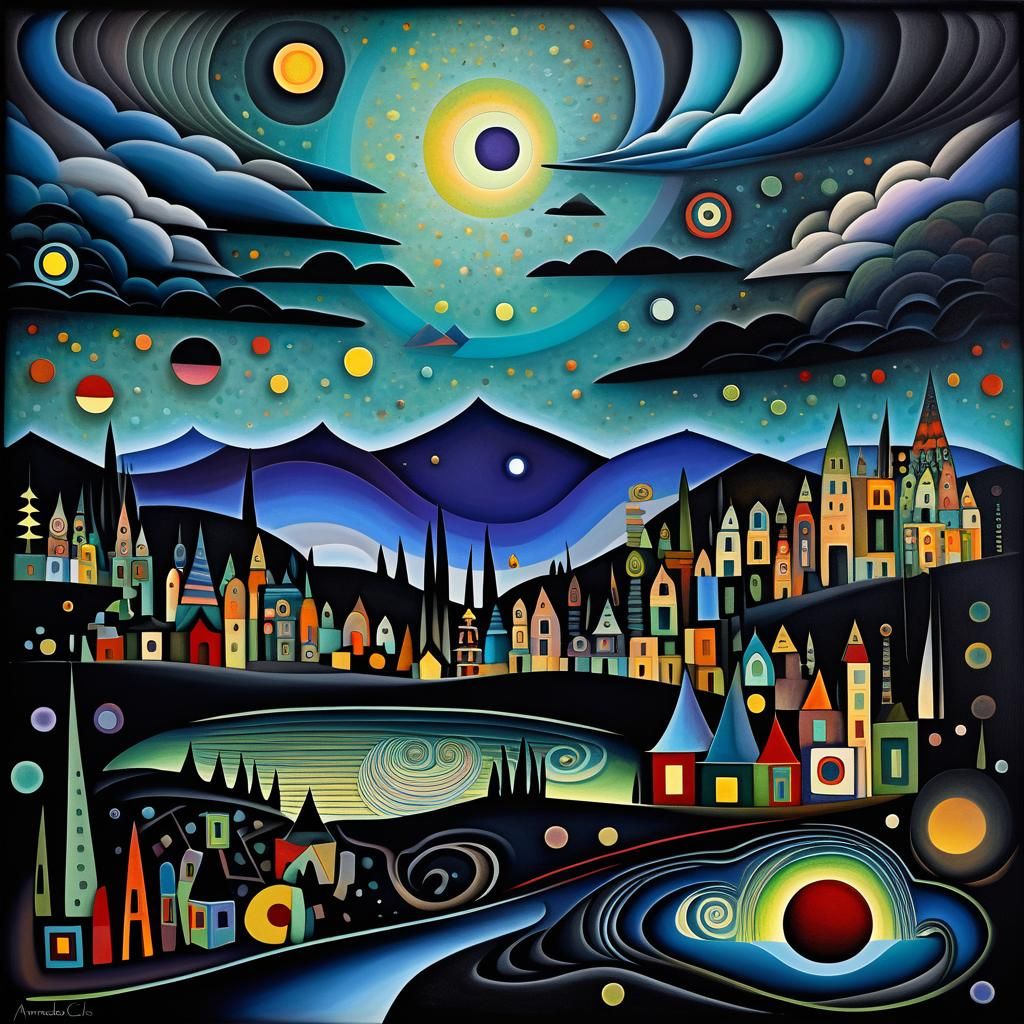 Surreal Cubist Dreamscape with Volumetric Lighting