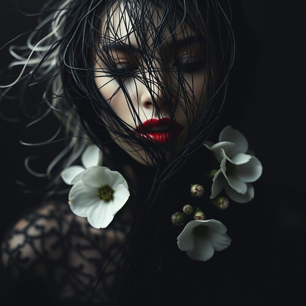 Mysterious Woman in Charcoal Threads