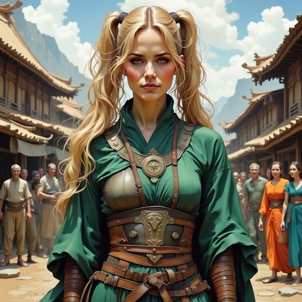 Powerful Ninja in Bustling Village Digital Art