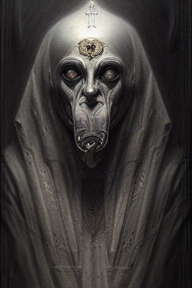 Detailed Charcoal Portrait of Anubis as Demon Saint