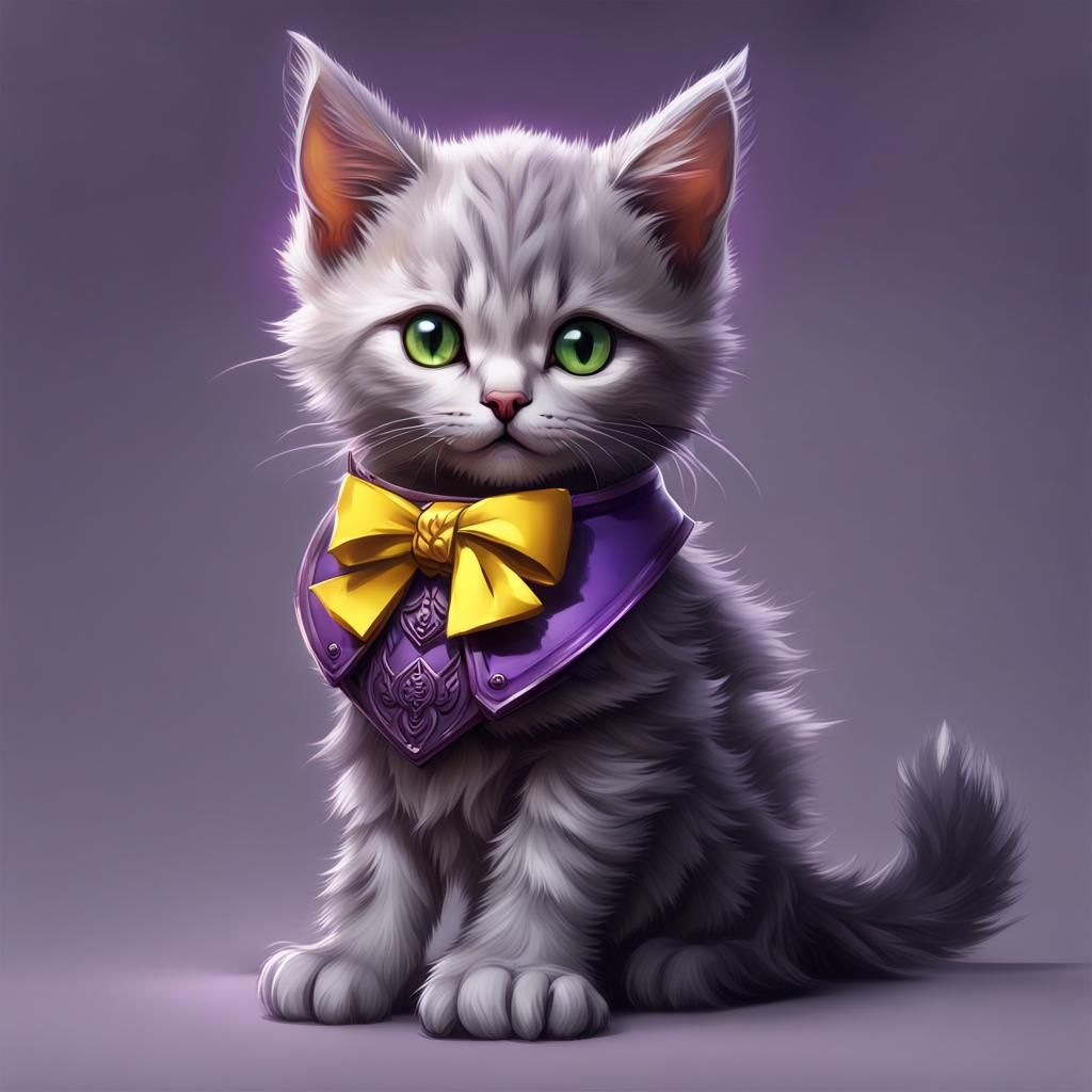 Hyperdetailed Gray Kitten Portrait in Dark Fantasy Style