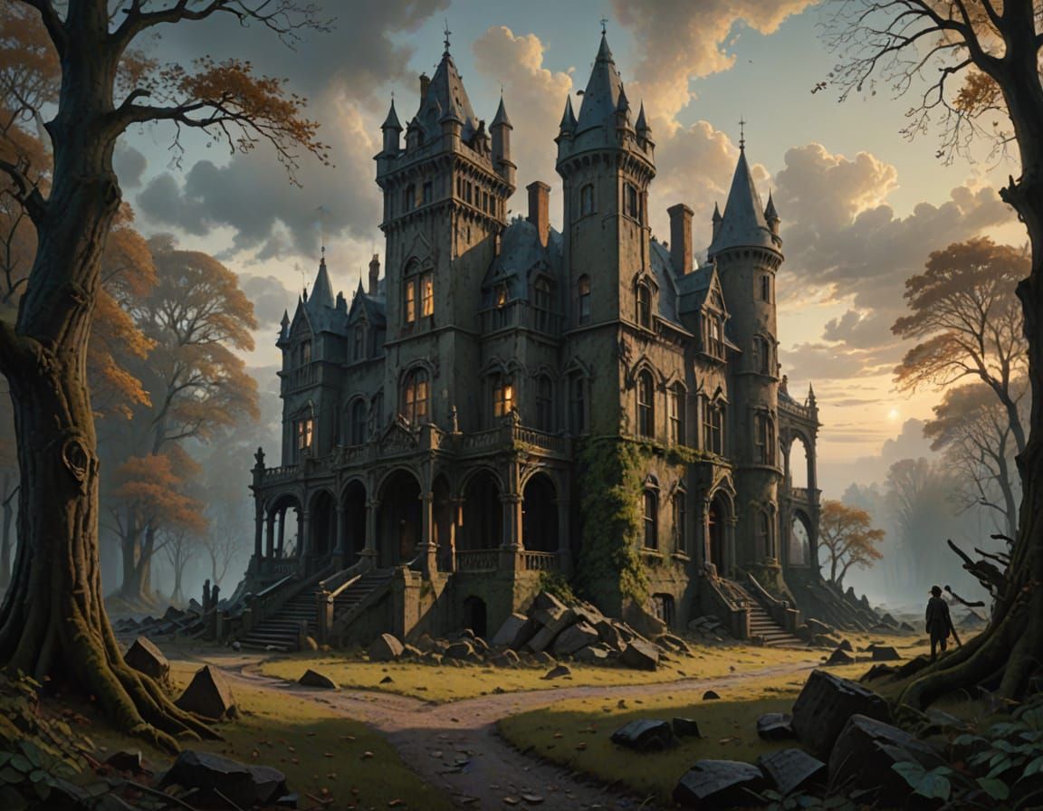 Gothic Mansion Ruins in Ethereal Light