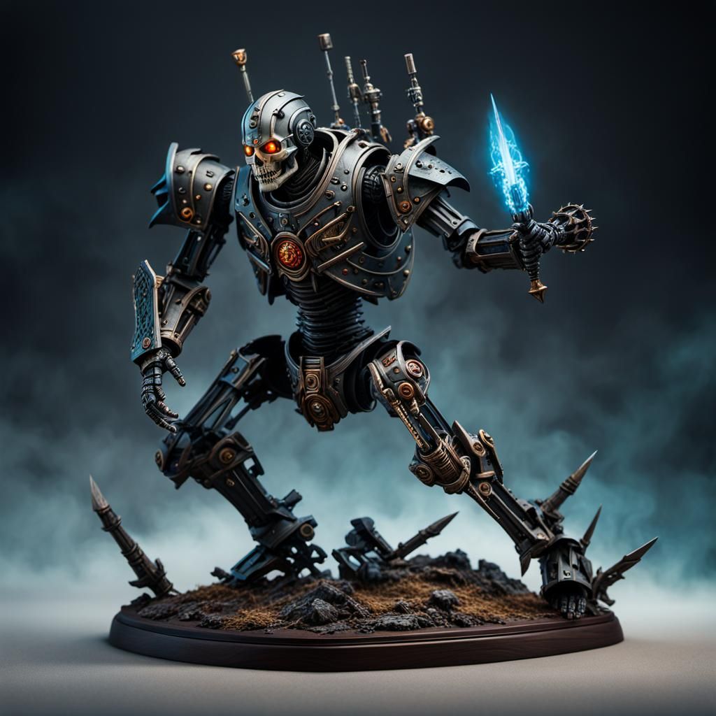 Medieval Skeletal Robot Warrior Miniature in Macro