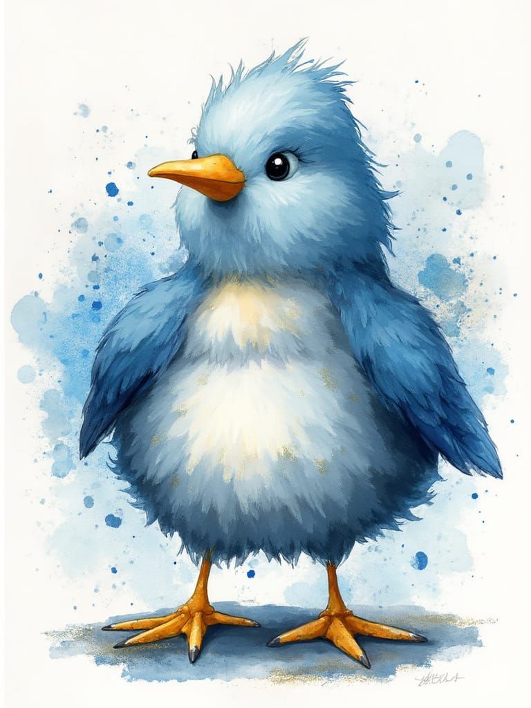 Vibrant Bird in Whimsical Ink Splatter Art