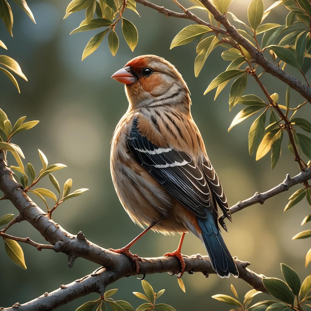 Hyper-Realistic 3D Finch Portrait in Sunlight