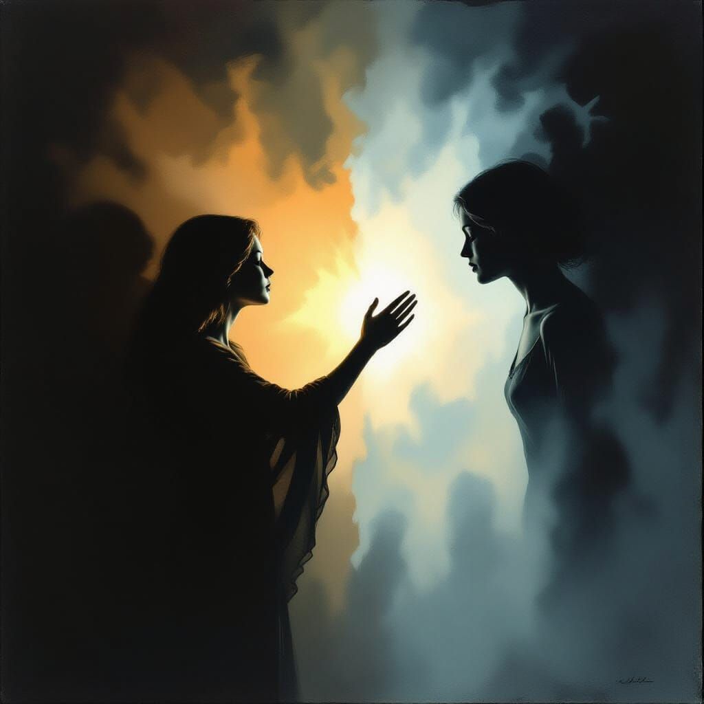 Woman's Silhouette Reaching into Void, Dual Light