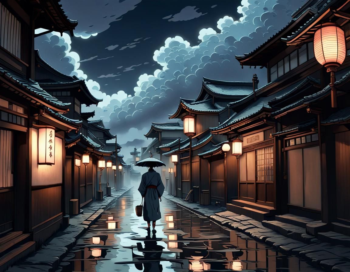 Detective Investigates Murder in Dark Ukiyo-e Street