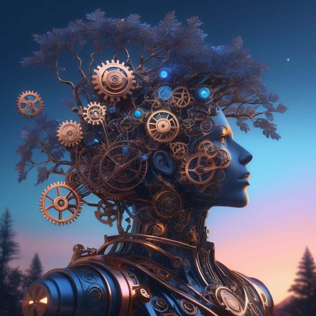 Steampunk Gardener Tends Clockwork Tree