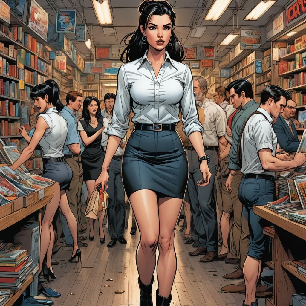 Cheeky Woman in Crowded Store: Comic Book Art