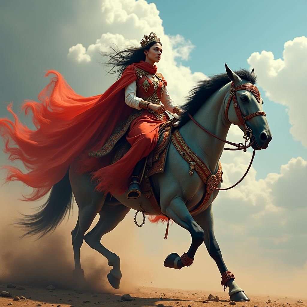 Princess Rides Simorgh in Fantasy Concept Art