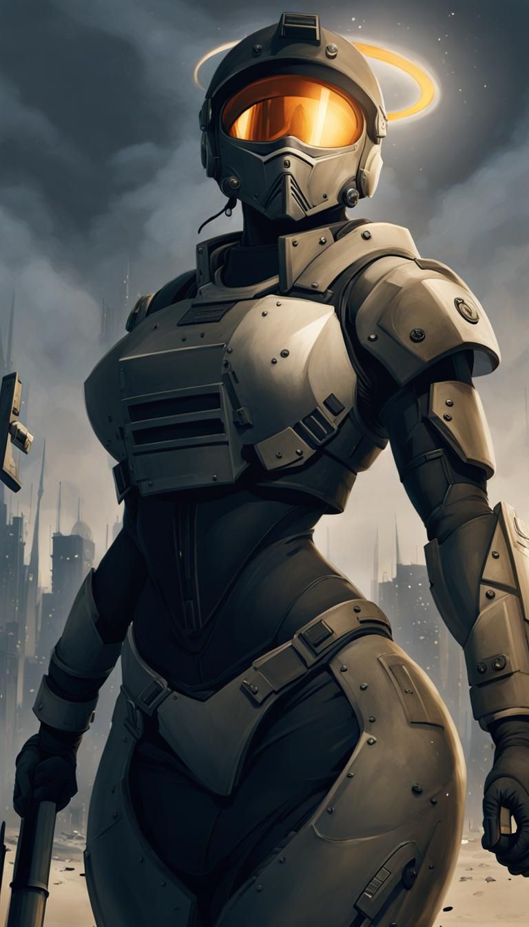 Apocalyptic Sci-Fi: Female Spartan in Ruins