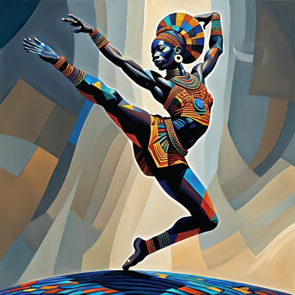 Celestial African Dancer in Post-Impressionist Oil Painting