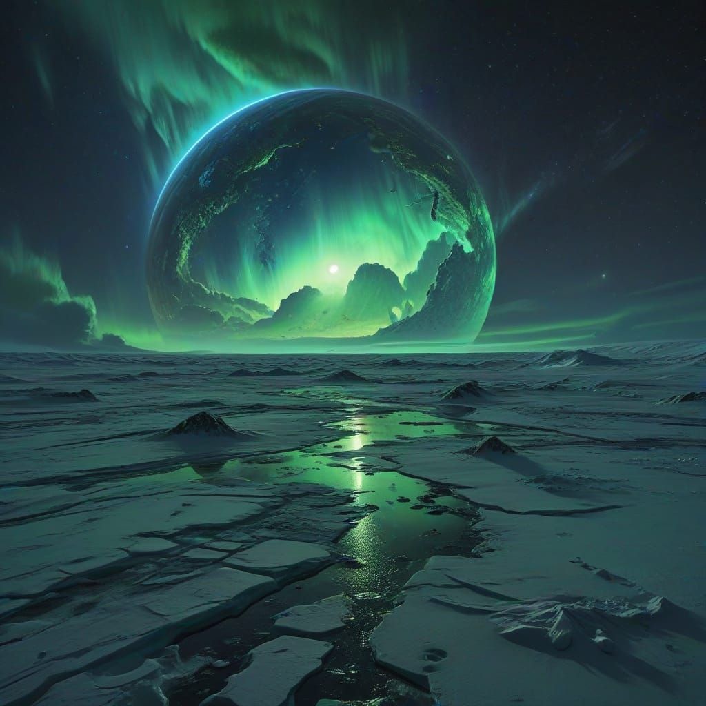 Ethereal North Pole Landscape with Aurora Borealis