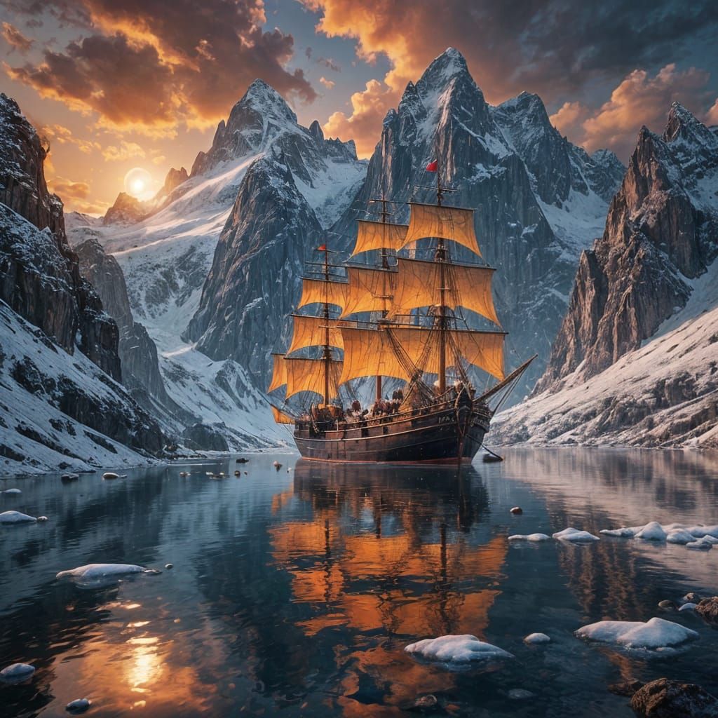 Pirate Ship in a Fantastical Sunset