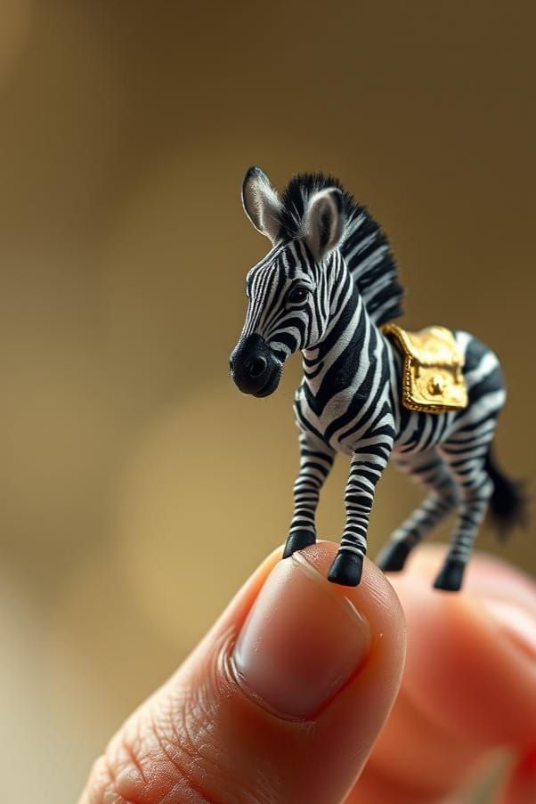 Miniature Zebra on Finger: Macro Fantasy Realism