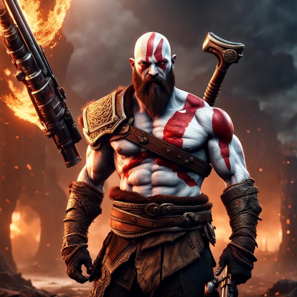 Kratos with Shotgun: Detailed Matte Painting