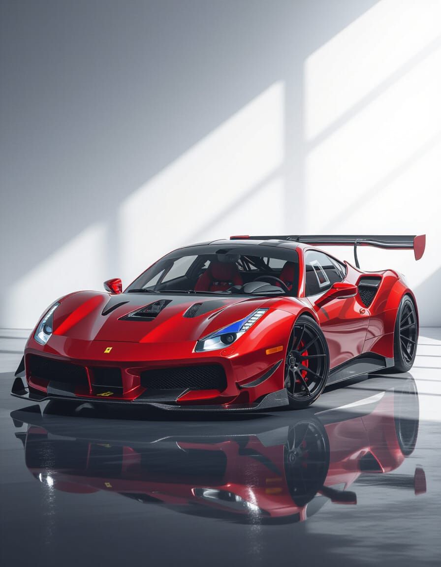 Modified Ferrari in Metallic Red with Wide Body Kit