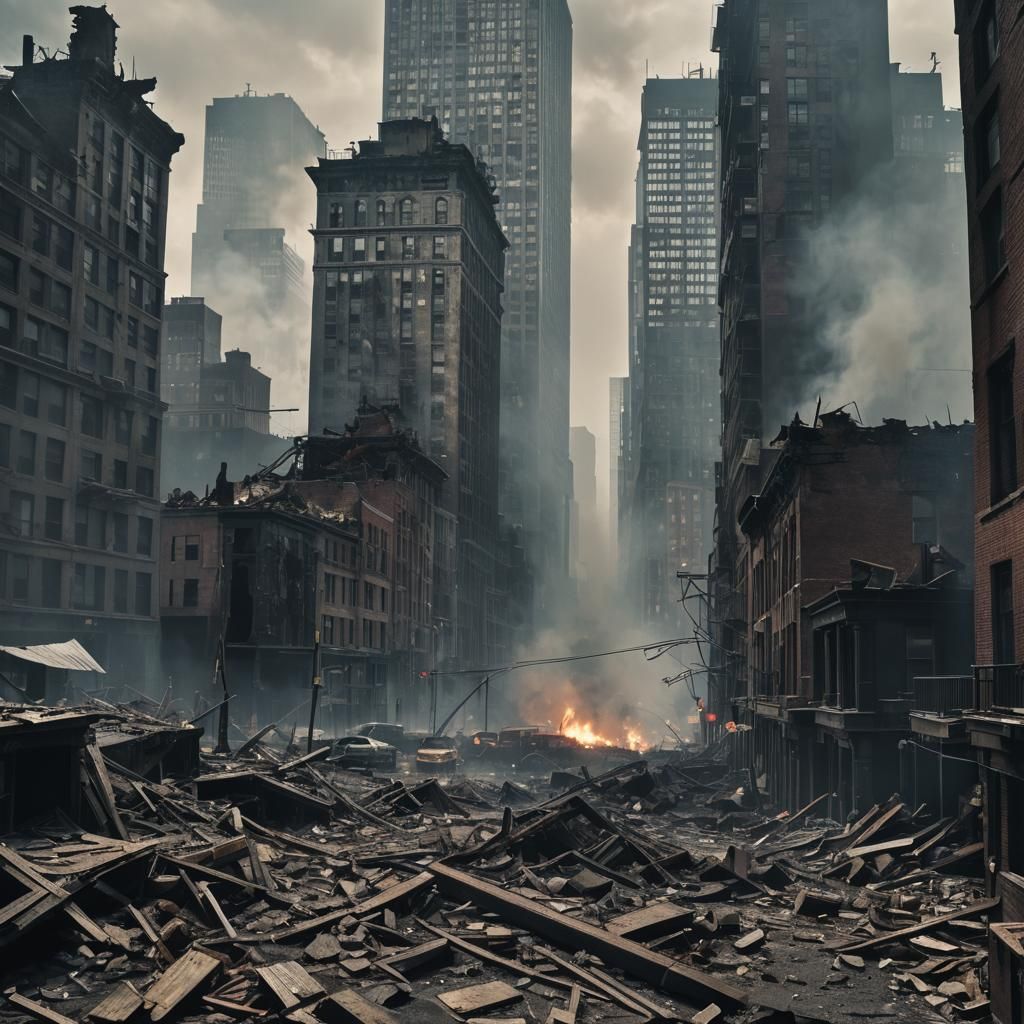 Post-Apocalyptic New York Ruins in Gritty Cinematic Style