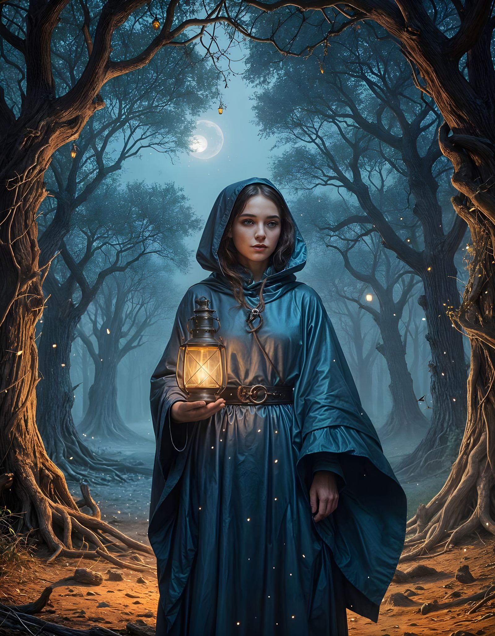 Shadow Guardian Embraces Woman Under Starry Sky