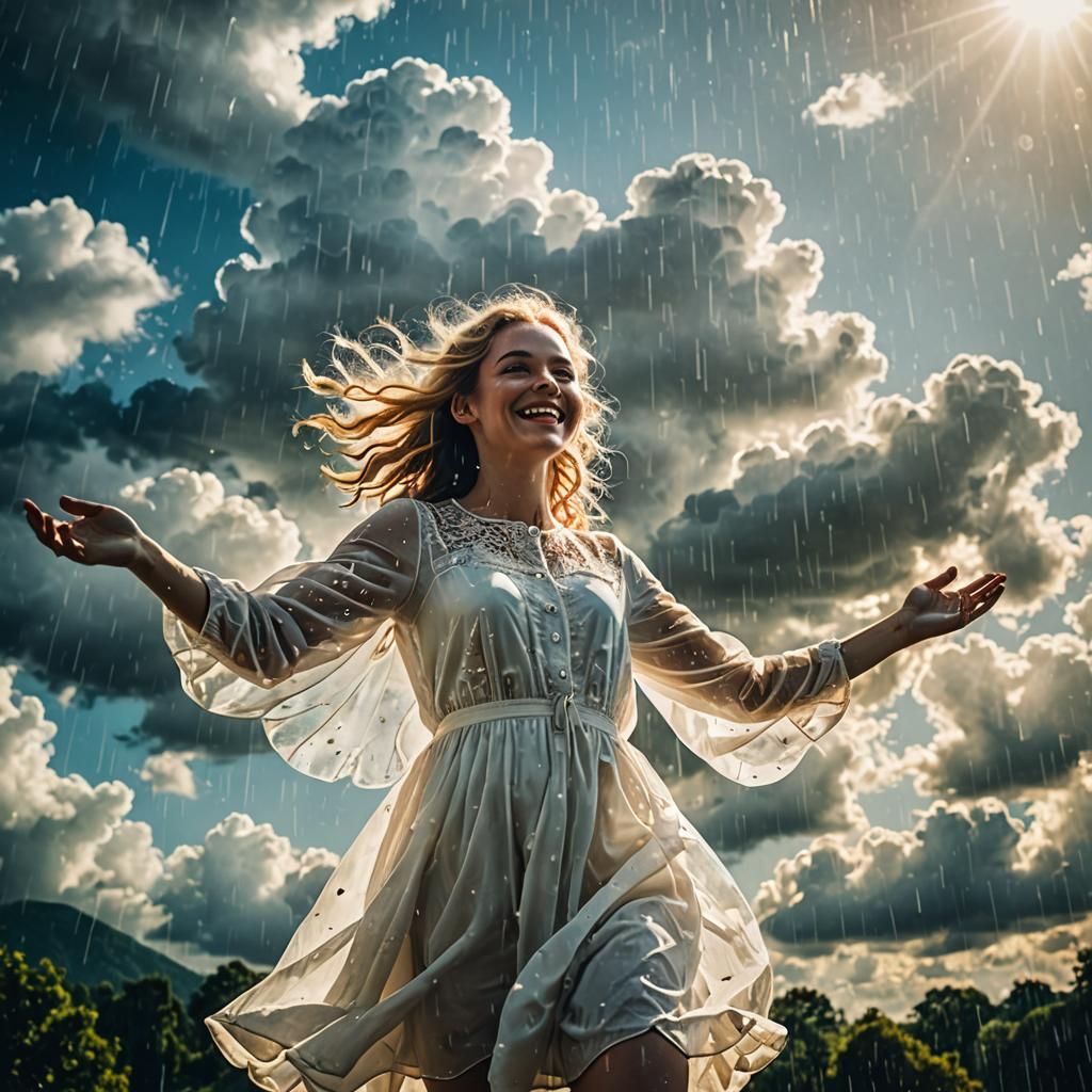 Angelic Girl in Clouds: a Surrealist Film Still