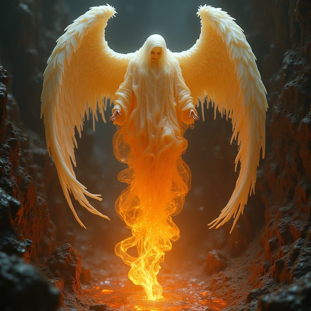 Surreal Gothic Fallen Angel in Amber Droplet