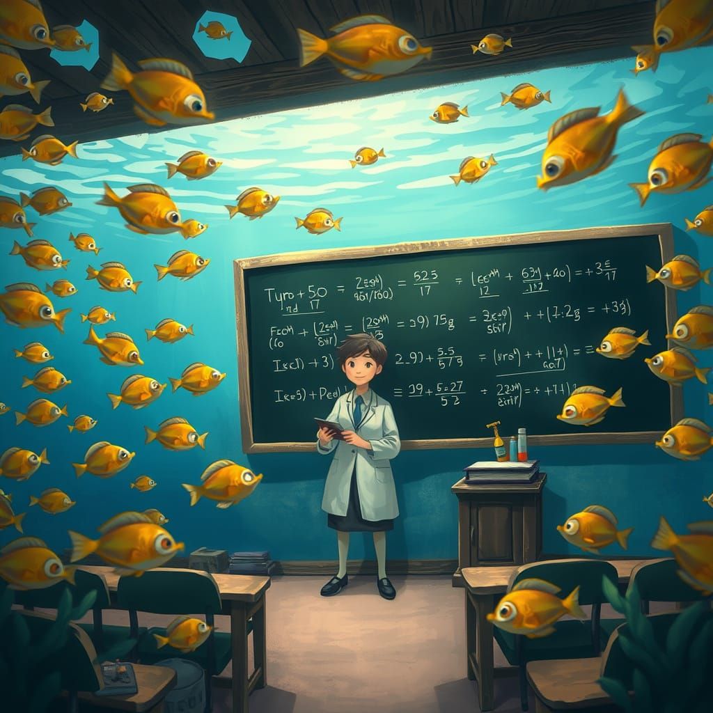 Underwater Classroom Scene in Miyazaki Style