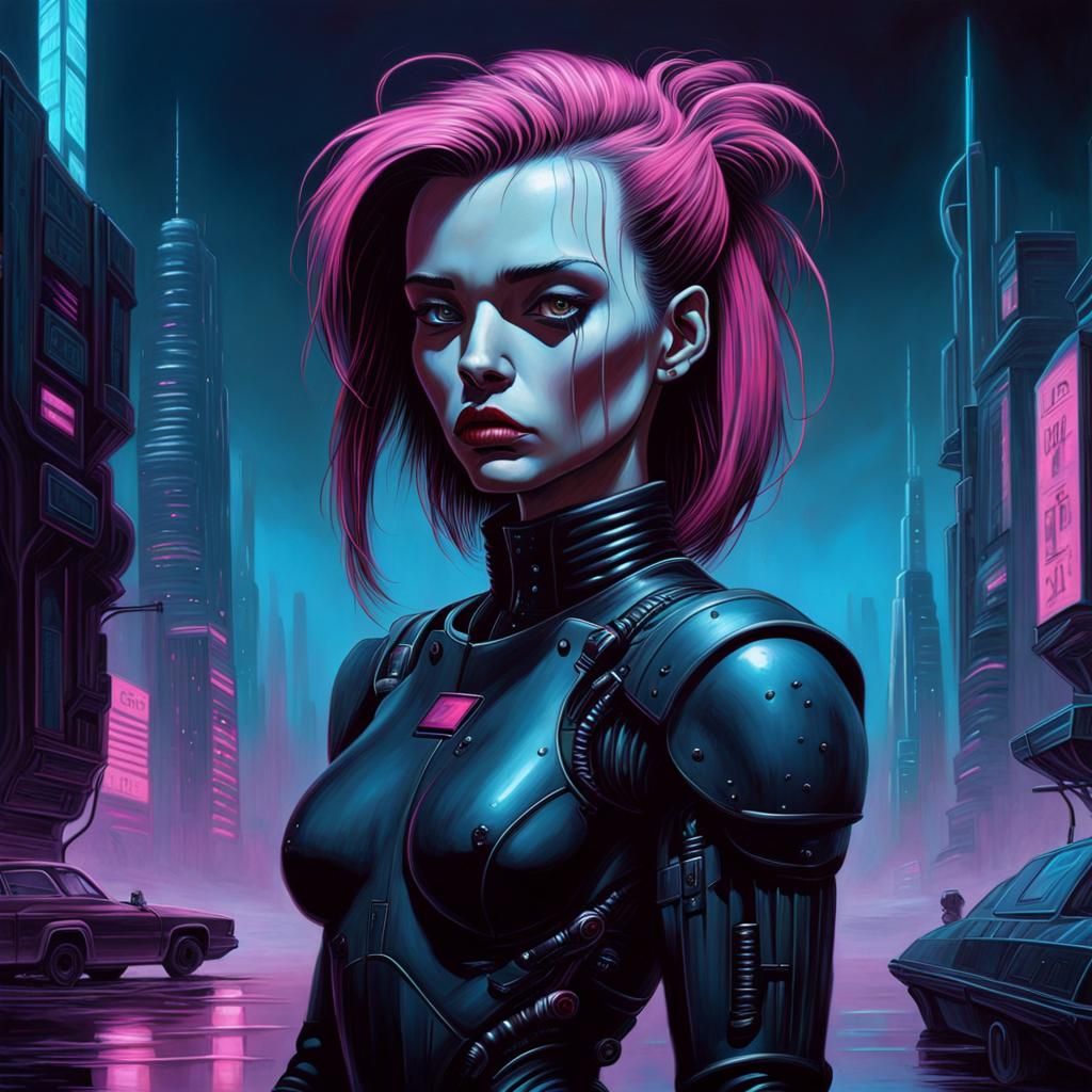 Cyberpunk Character in Gothic Sci-Fi Painting