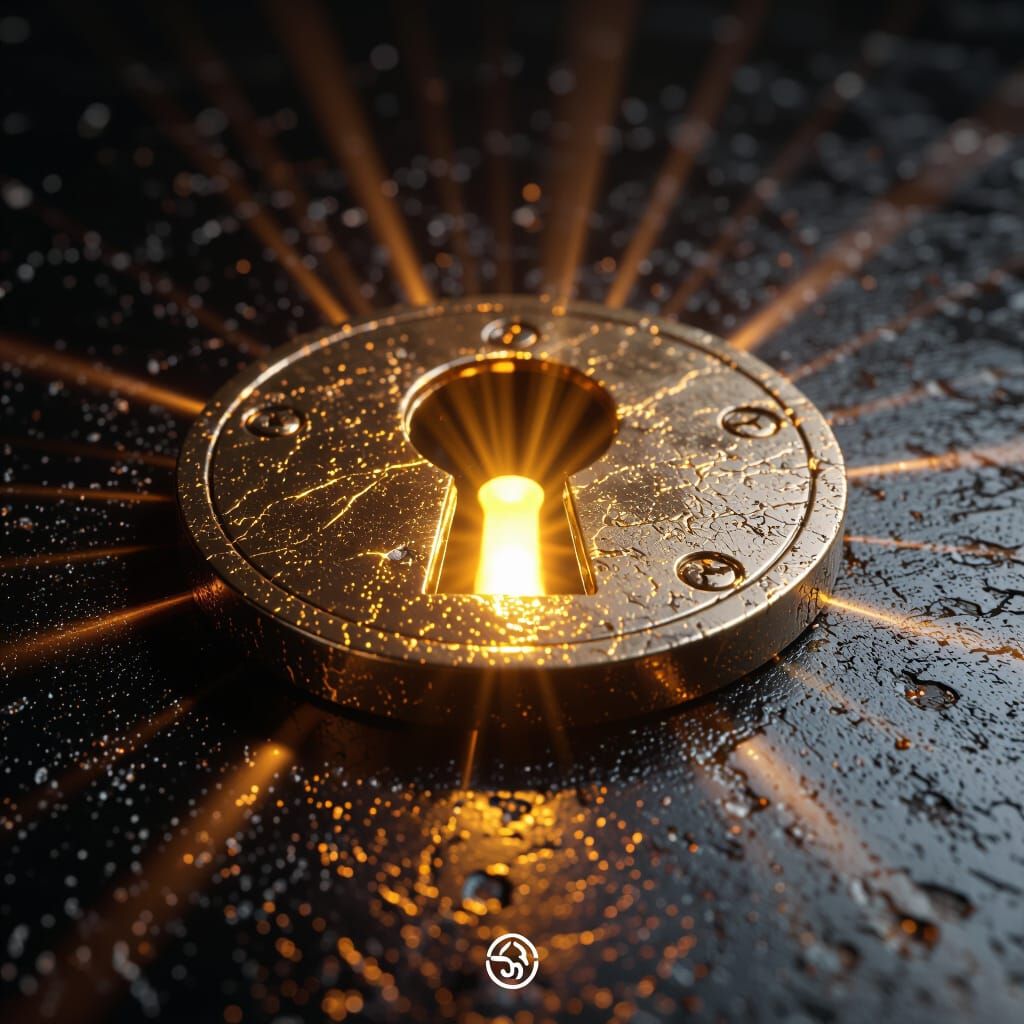 Bronze Keyhole with Golden Light, 3D Render