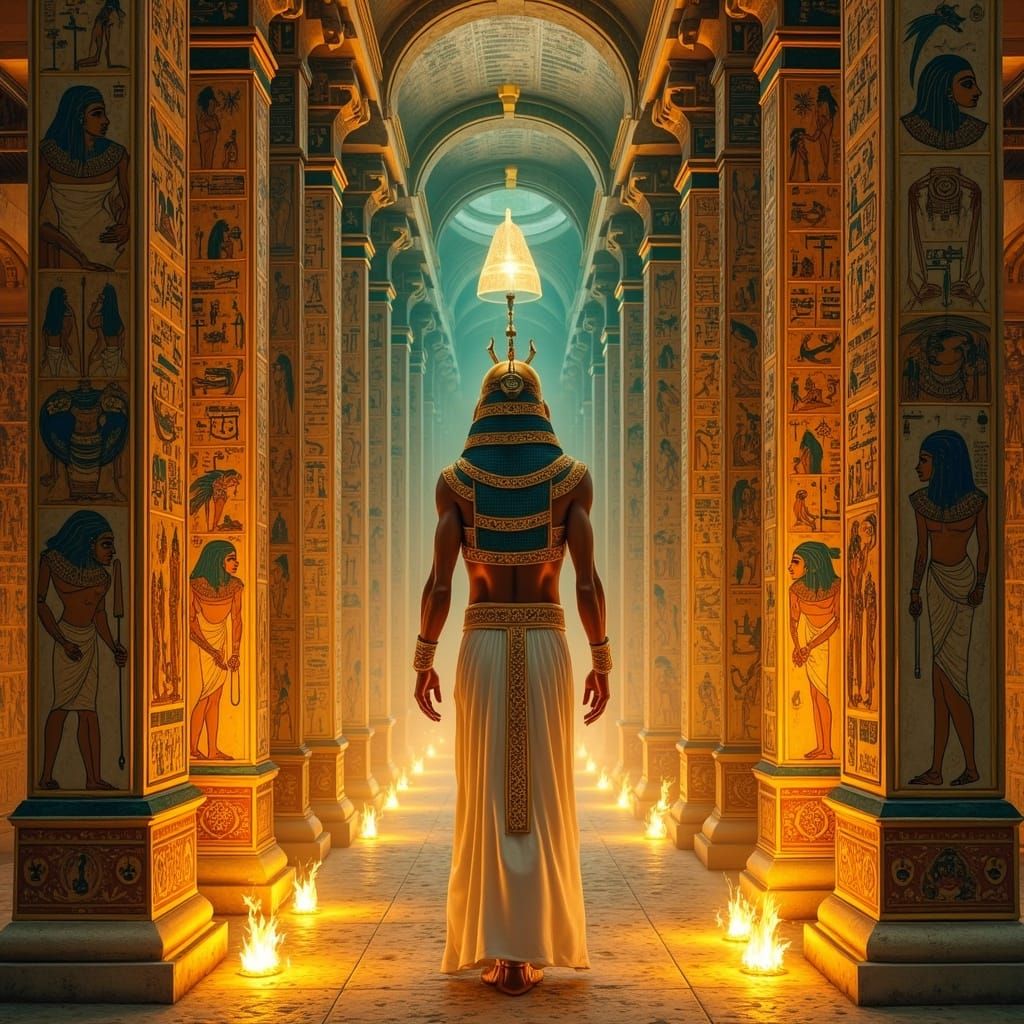 Ancient Egyptian Pharaoh in Golden Headdress, Surrounded by ...