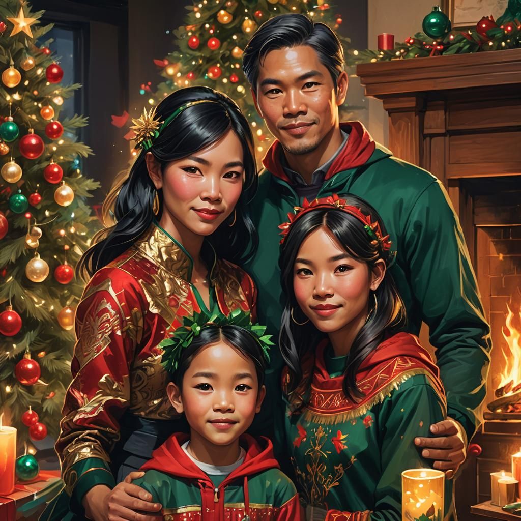 Gathered Families by the Festive Fireplace