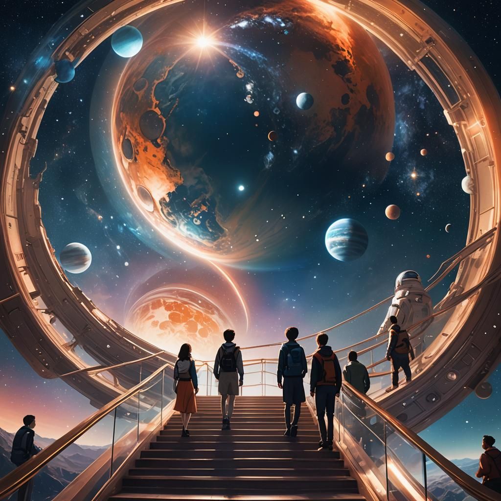 Colony Ship Passengers View Earth and Jupiter