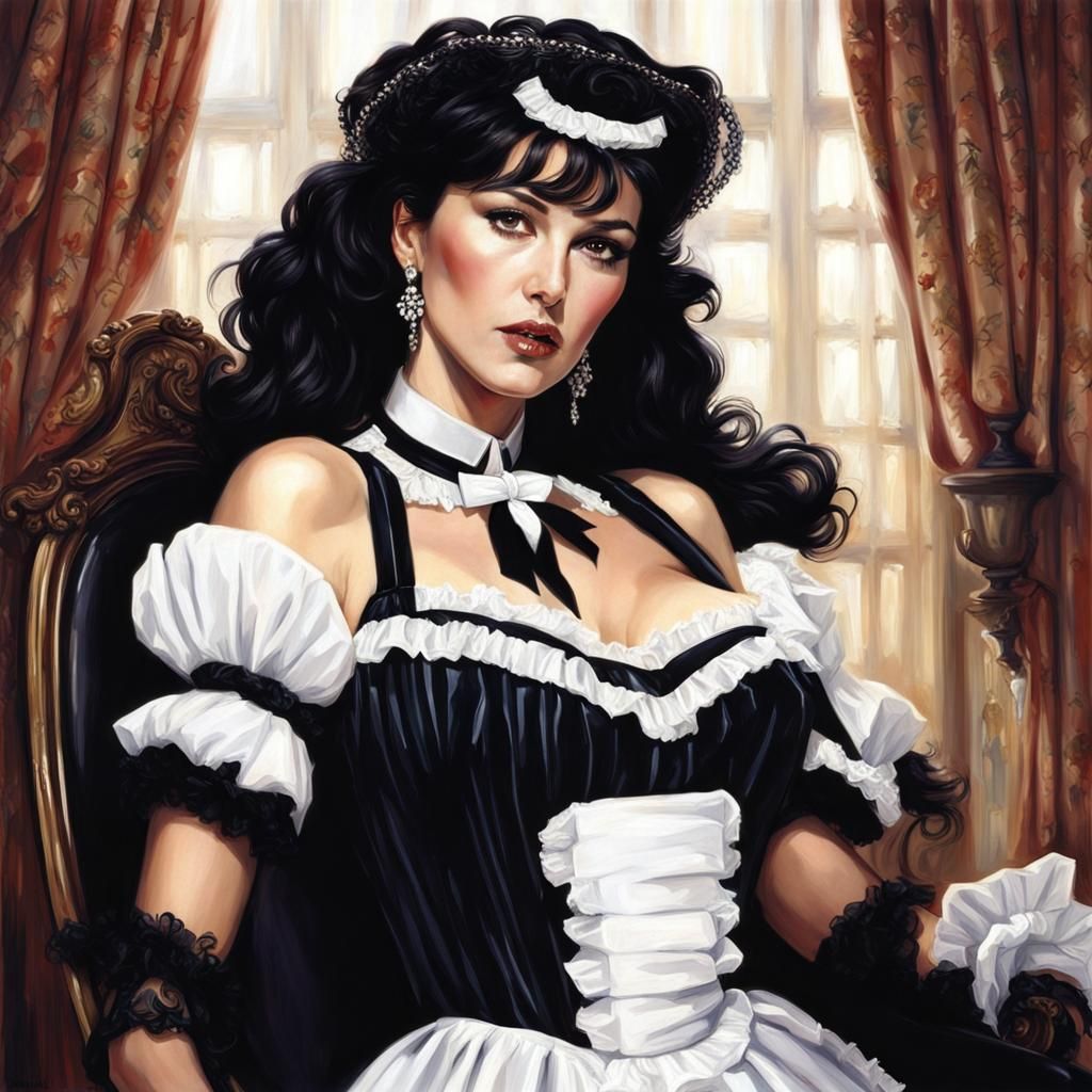 Monica Bellucci Portrait in Glamorous Maid Outfit