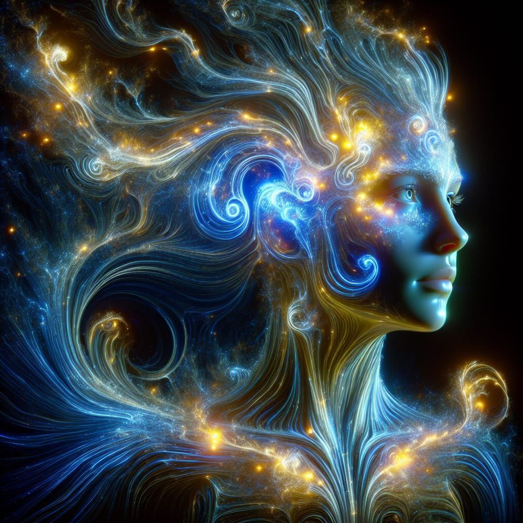 Bioluminescent Water Elemental Portrait in 8k Resolution