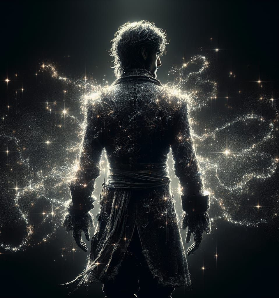 Ethereal Lightning Man Silhouette in Medieval Style