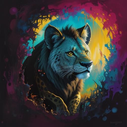 Nala Battles Hyena in Dark Fantasy Savannah