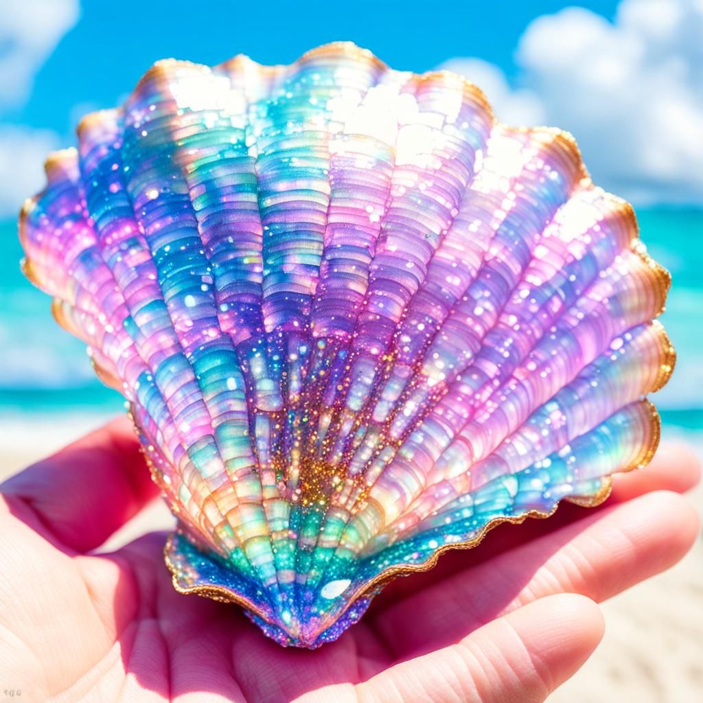 Iridescent Pink Glitter Conch Shell in Sunlight